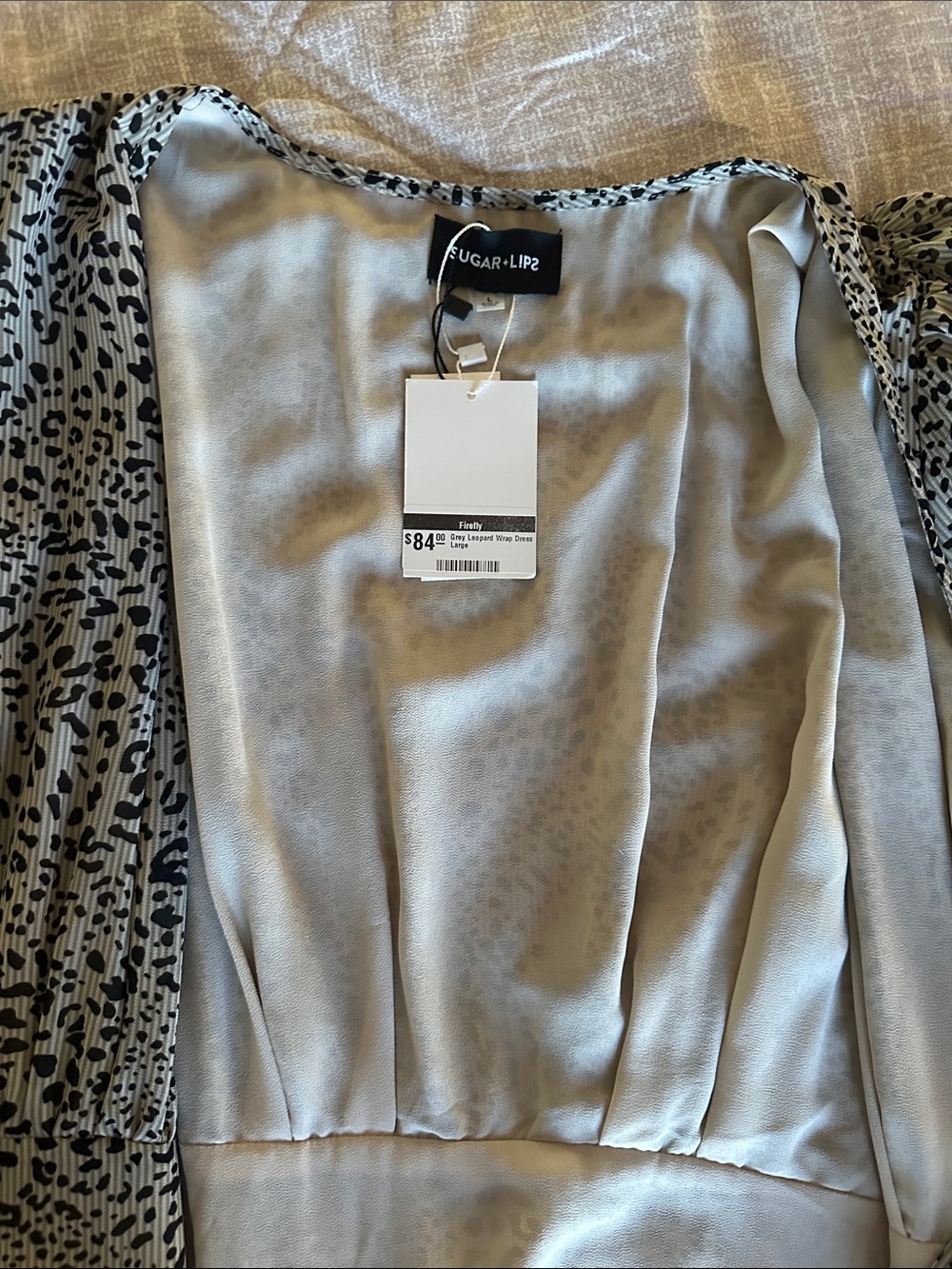Sugarlips Grey Wrap Dress with Subtle Leopard Texture